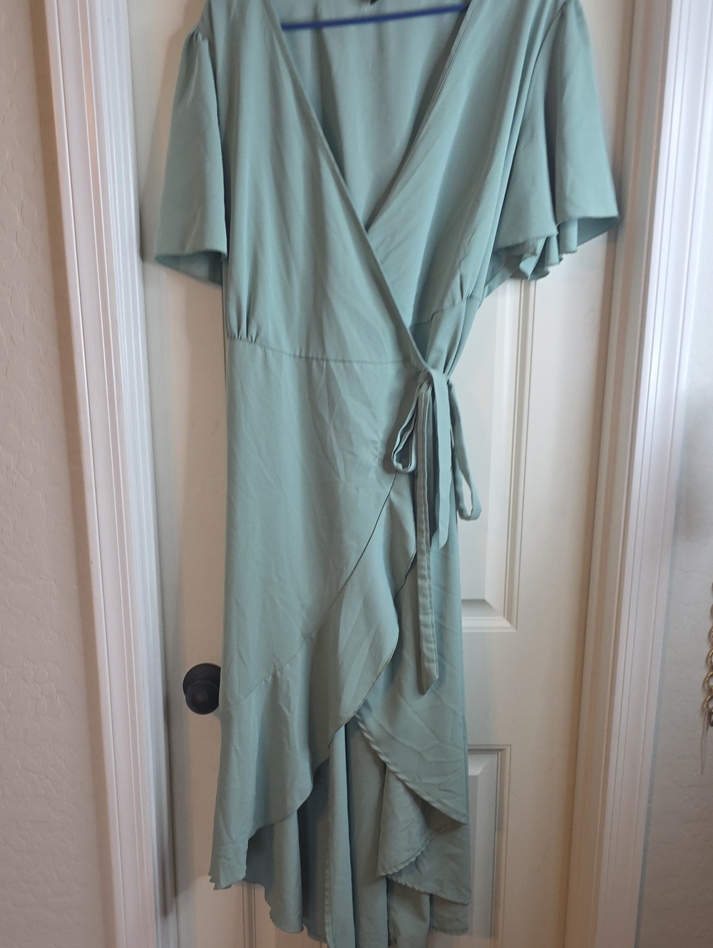 SHEIN Sage Green Wrap High-Low Midi Dress